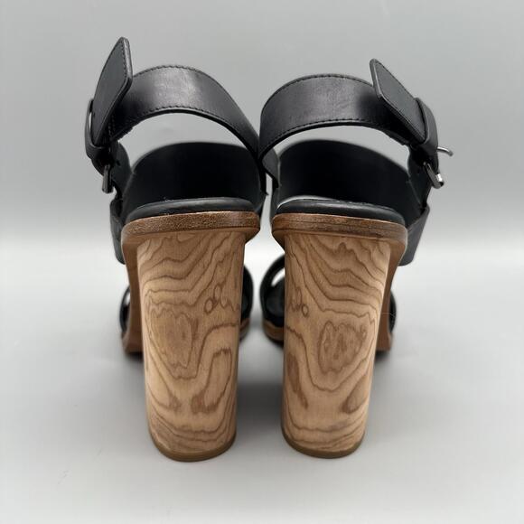 Vince Haley Sandal Black Leather Open Toe Ankle Buckle Wood Heel Women’s Size 9 - Picture 4 of 8